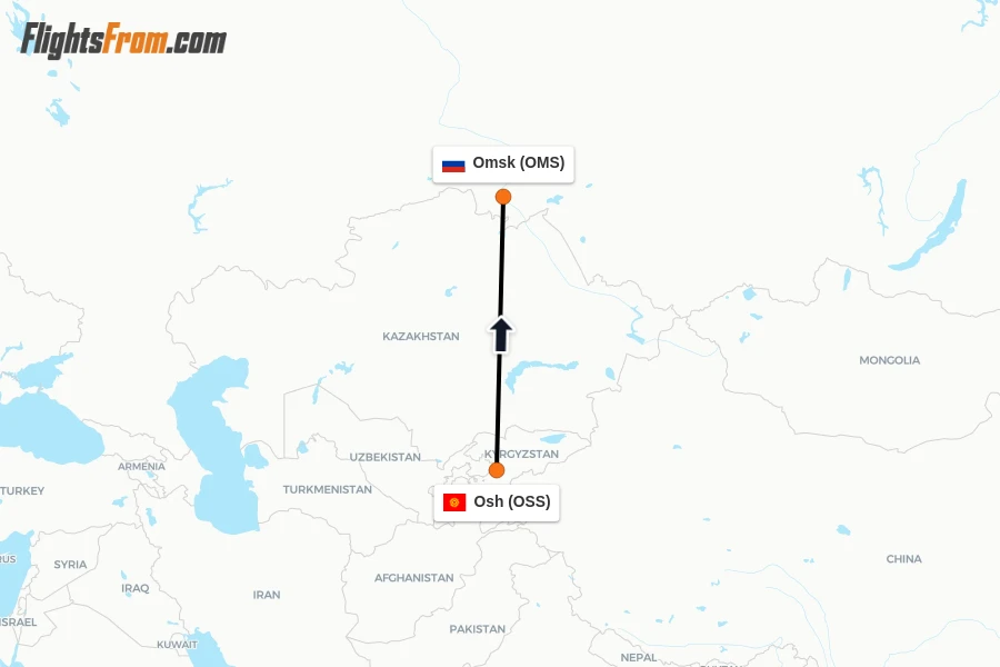 Flights from Osh to Omsk route map