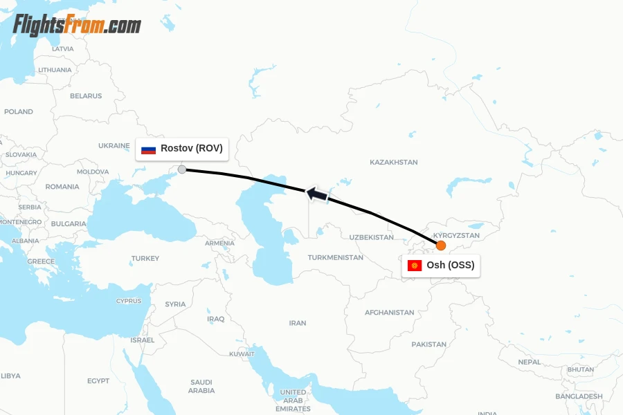 Flights from Osh to Rostov route map