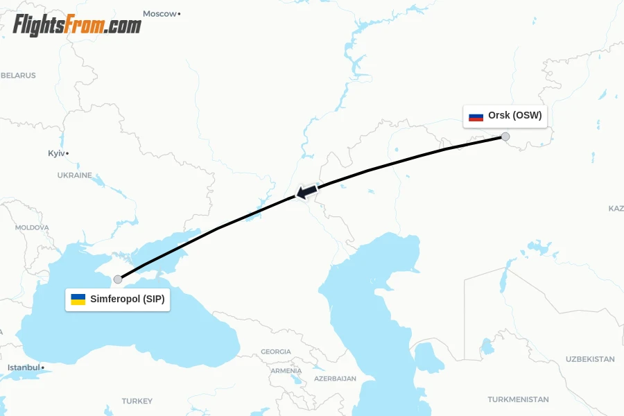 Flights from Orsk to Simferopol route map