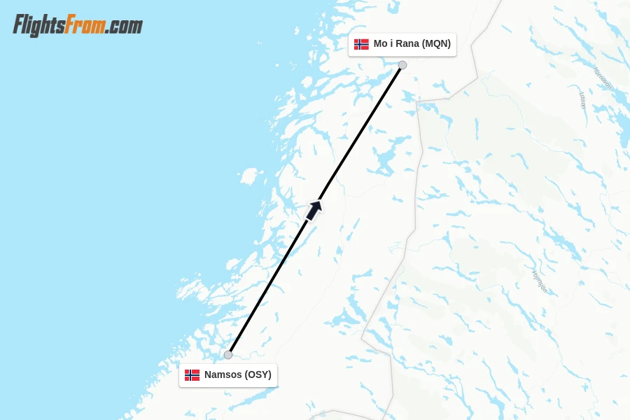 Flights from Namsos to Mo i Rana route map
