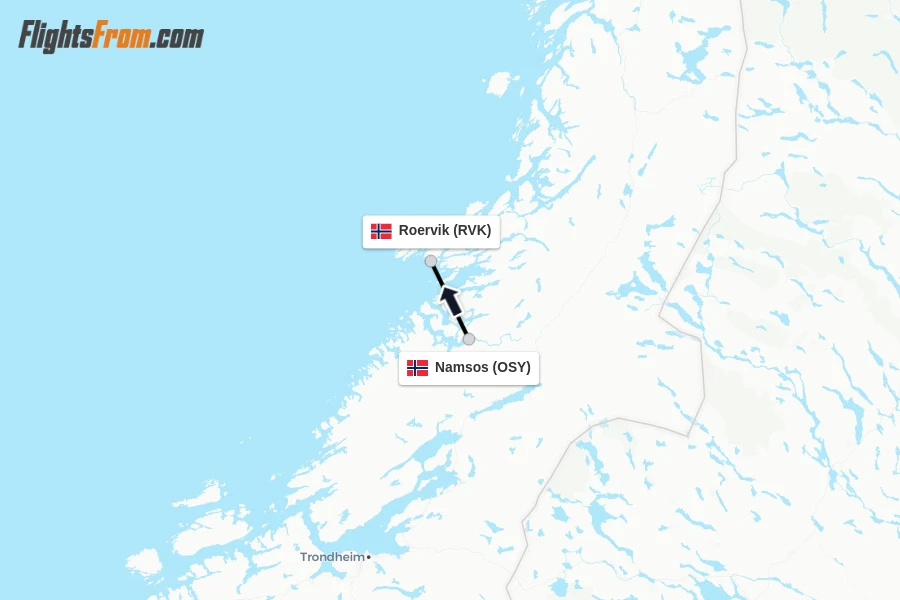 Flights from Namsos to Roervik route map