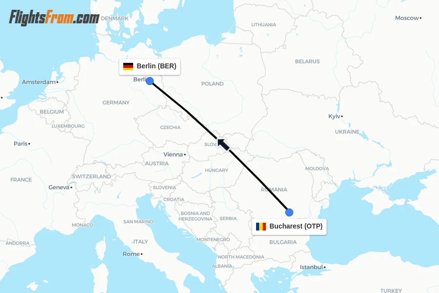 Flights from Bucharest to Berlin route map