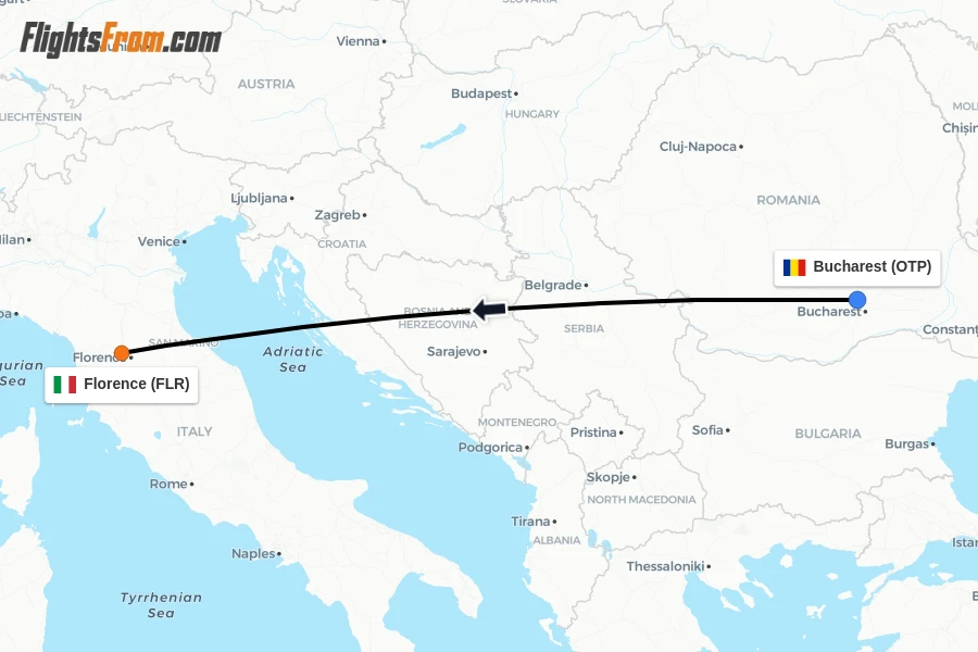 Flights from Bucharest to Florence route map