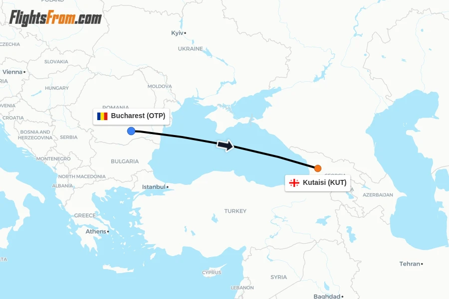 Flights from Bucharest to Kutaisi route map
