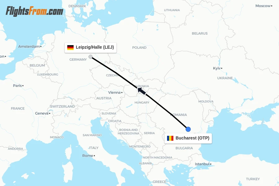 Flights from Bucharest to Leipzig/Halle route map