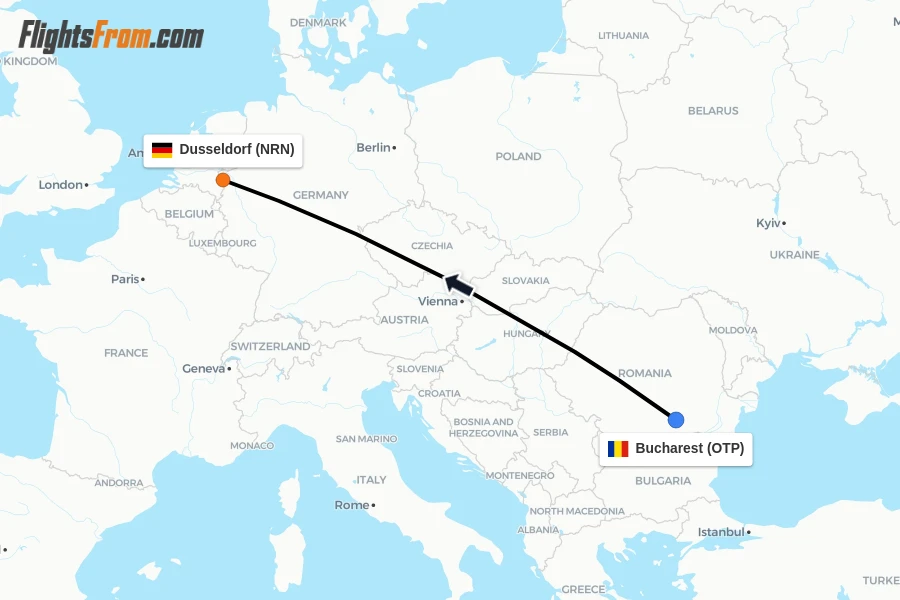 Flights from Bucharest to Dusseldorf route map