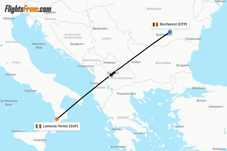 Flights from Bucharest to Lamezia-Terme route map