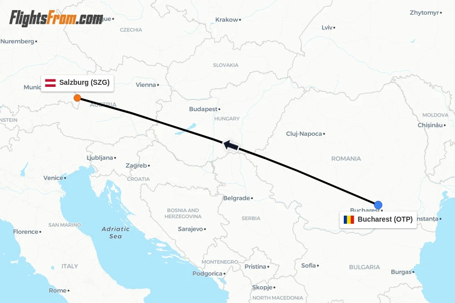Flights from Bucharest to Salzburg route map