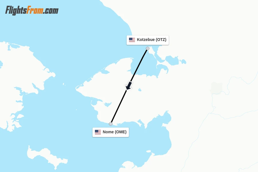 Flights from Kotzebue to Nome route map
