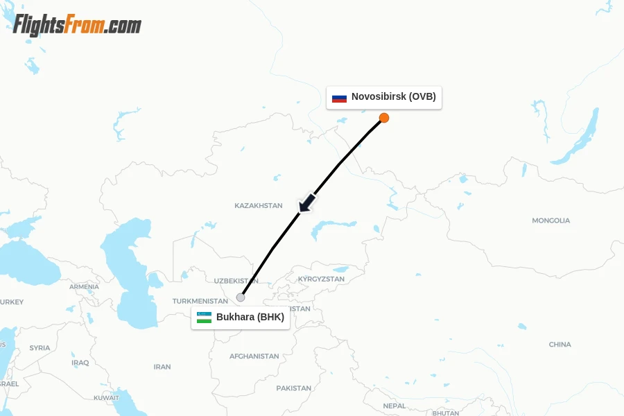 Flights from Novosibirsk to Bukhara route map