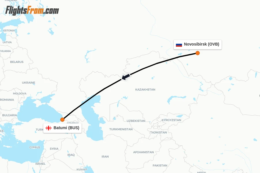 Flights from Novosibirsk to Batumi route map