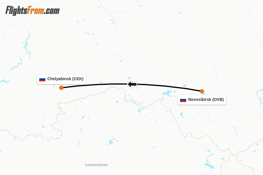 Flights from Novosibirsk to Chelyabinsk route map