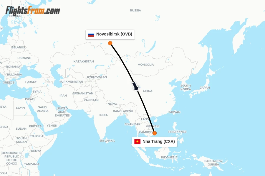 Flights from Novosibirsk to Nha Trang route map