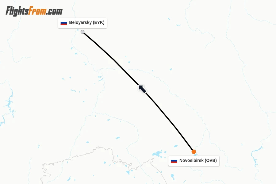 Flights from Novosibirsk to Beloyarsky route map