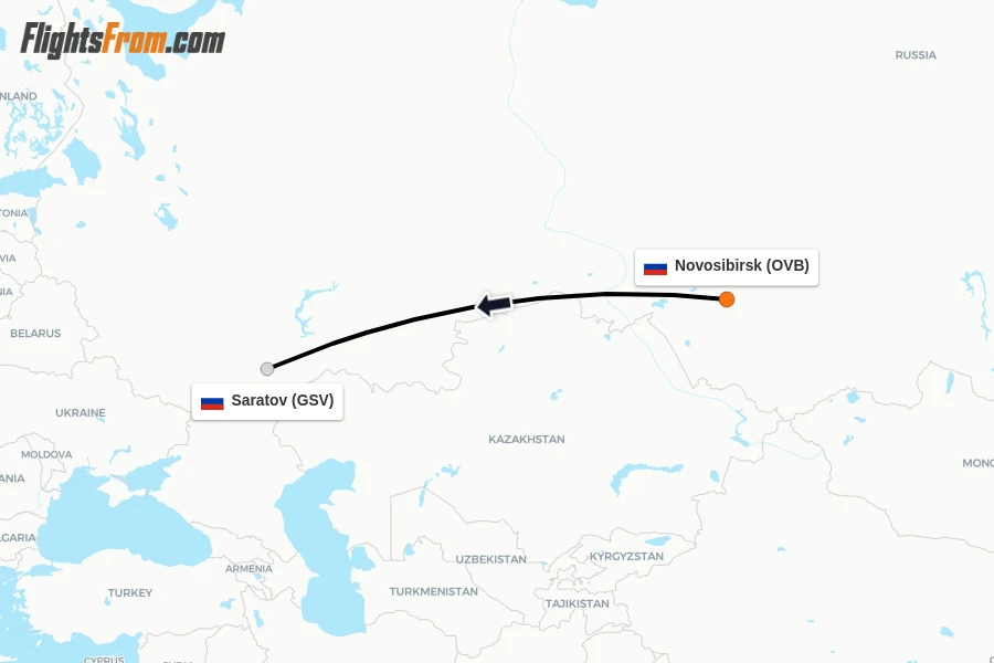 Flights from Novosibirsk to Saratov route map