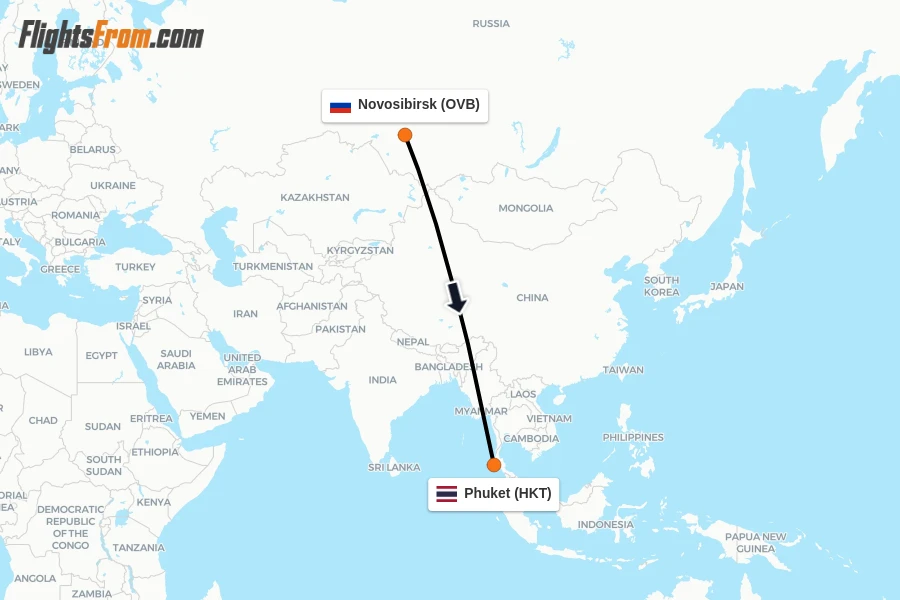 Flights from Novosibirsk to Phuket route map