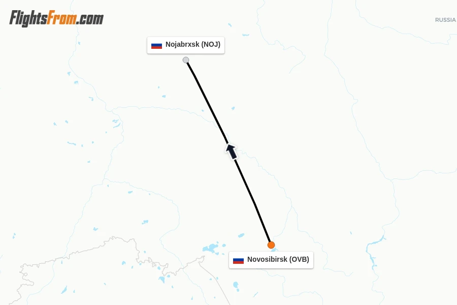 Flights from Novosibirsk to Nojabrxsk route map