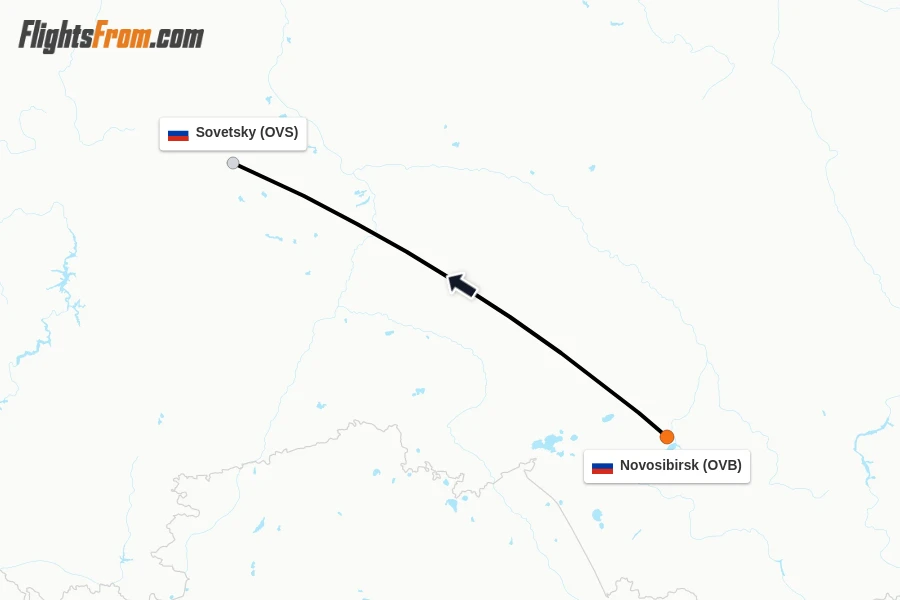 Flights from Novosibirsk to Sovetsky route map