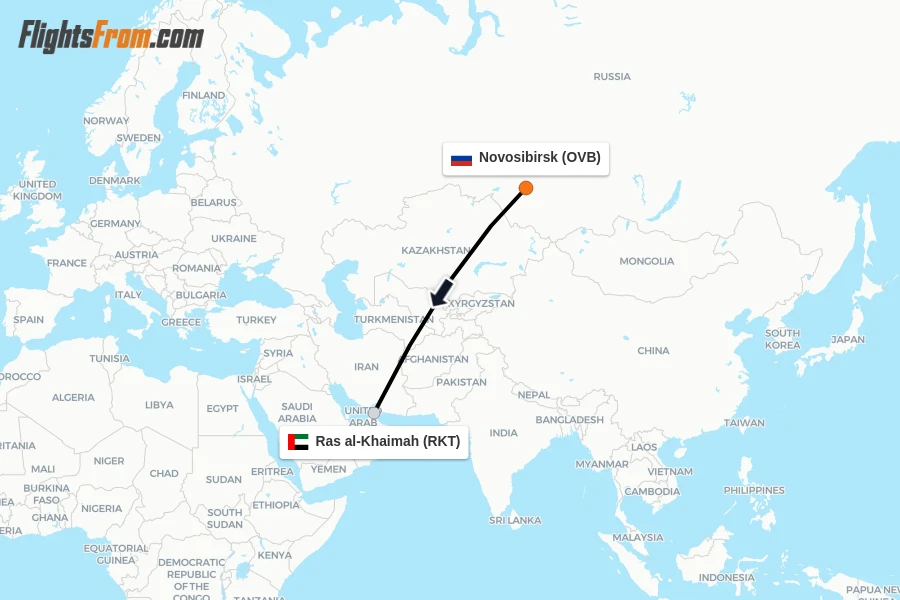 Flights from Novosibirsk to Ras al-Khaimah route map