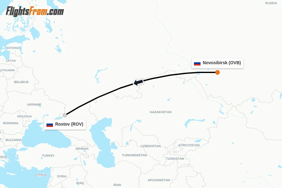 Flights from Novosibirsk to Rostov route map