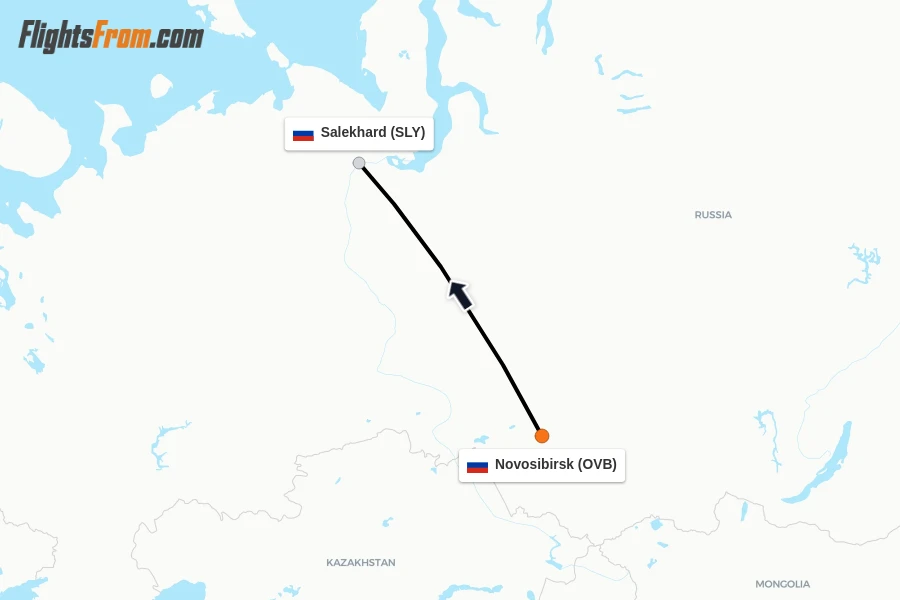 Flights from Novosibirsk to Salekhard route map