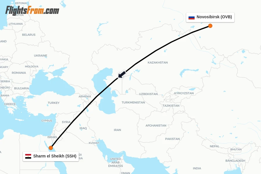 Flights from Novosibirsk to Sharm el Sheikh route map