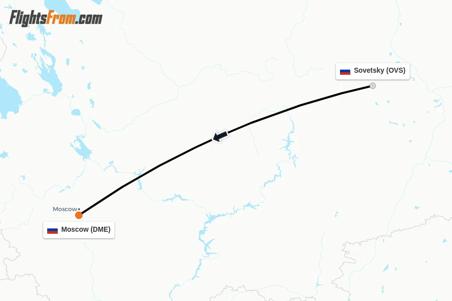 Flights from Sovetsky to Moscow route map