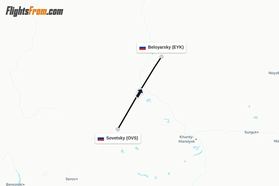 Flights from Sovetsky to Beloyarsky route map