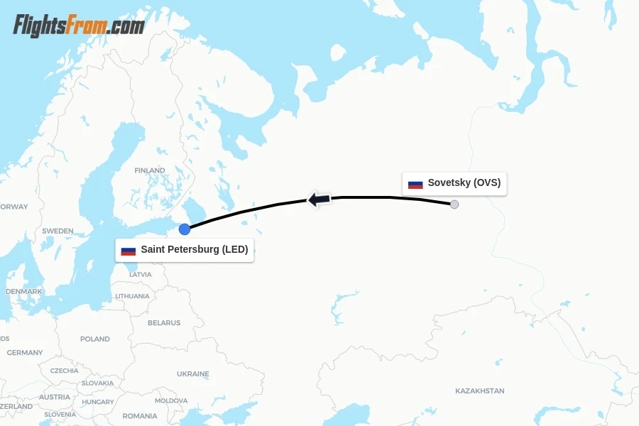Flights from Sovetsky to Saint Petersburg route map