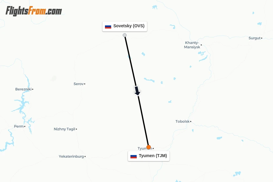 Flights from Sovetsky to Tyumen route map
