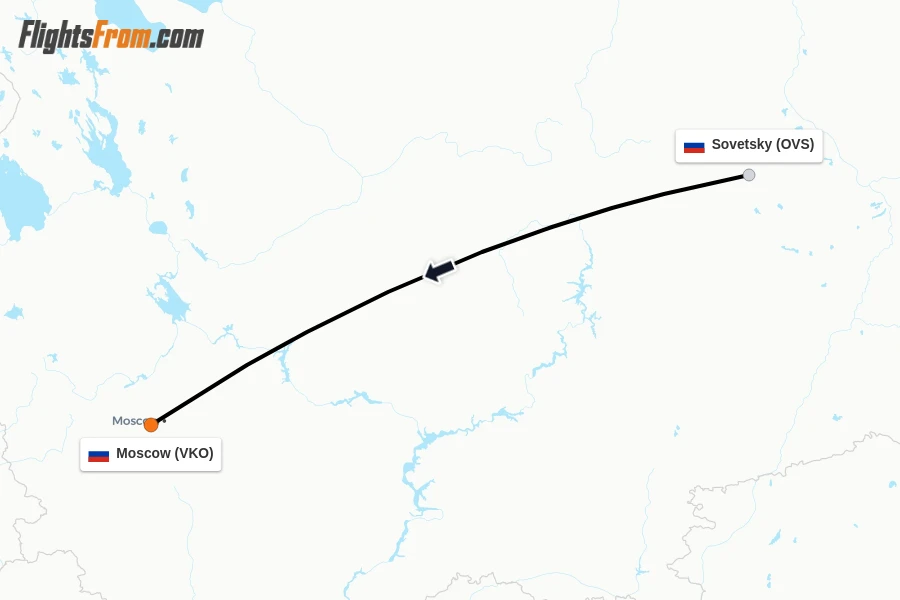 Flights from Sovetsky to Moscow route map