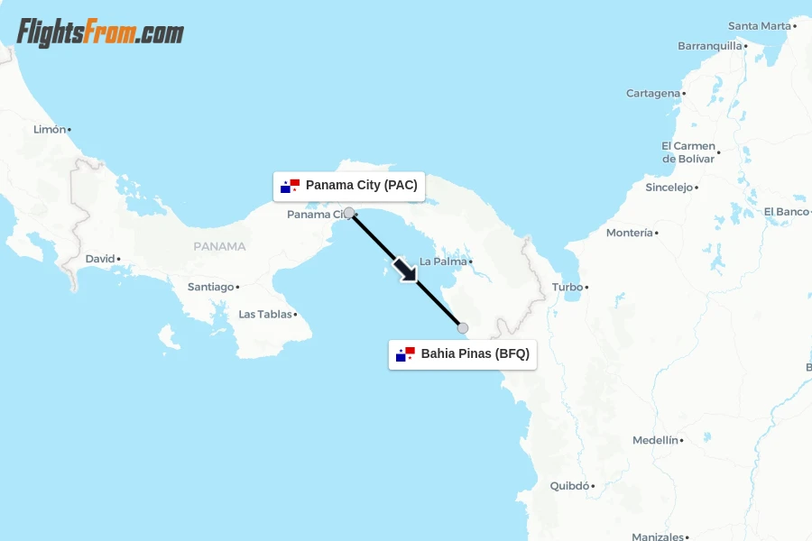 Flights from Panama City to Bahia Pinas route map