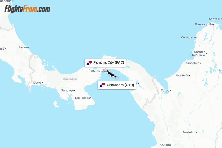 Flights from Panama City to Contadora route map