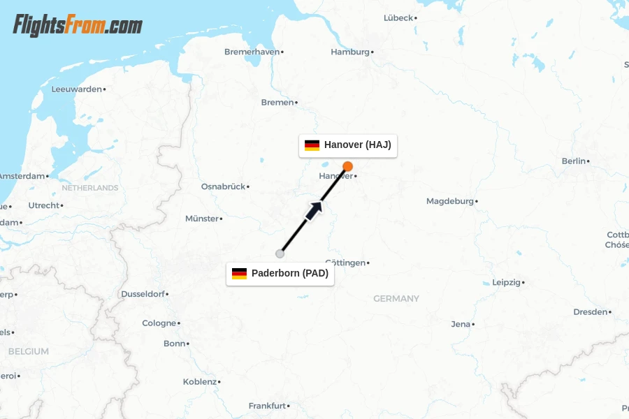 Flights from Paderborn to Hanover route map