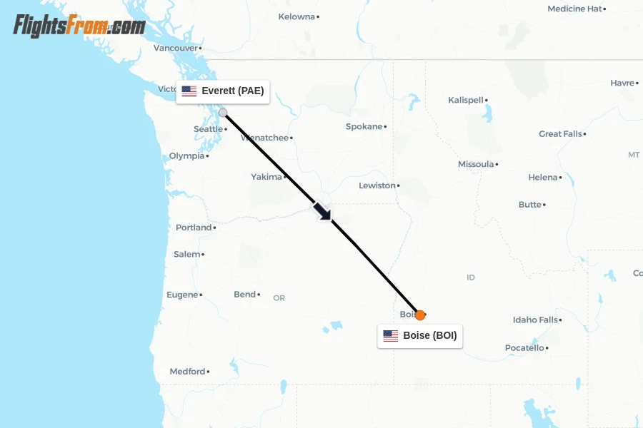 Flights from Everett to Boise route map