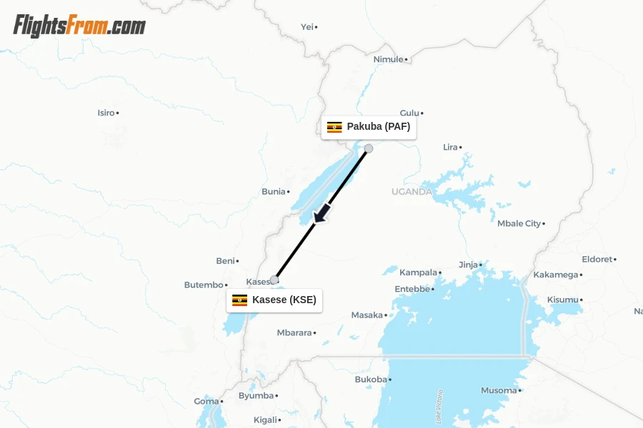 Flights from Pakuba to Kasese route map