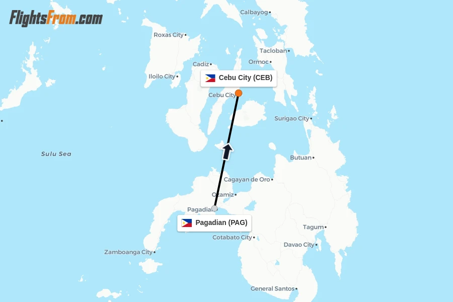 Flights from Pagadian to Cebu City route map