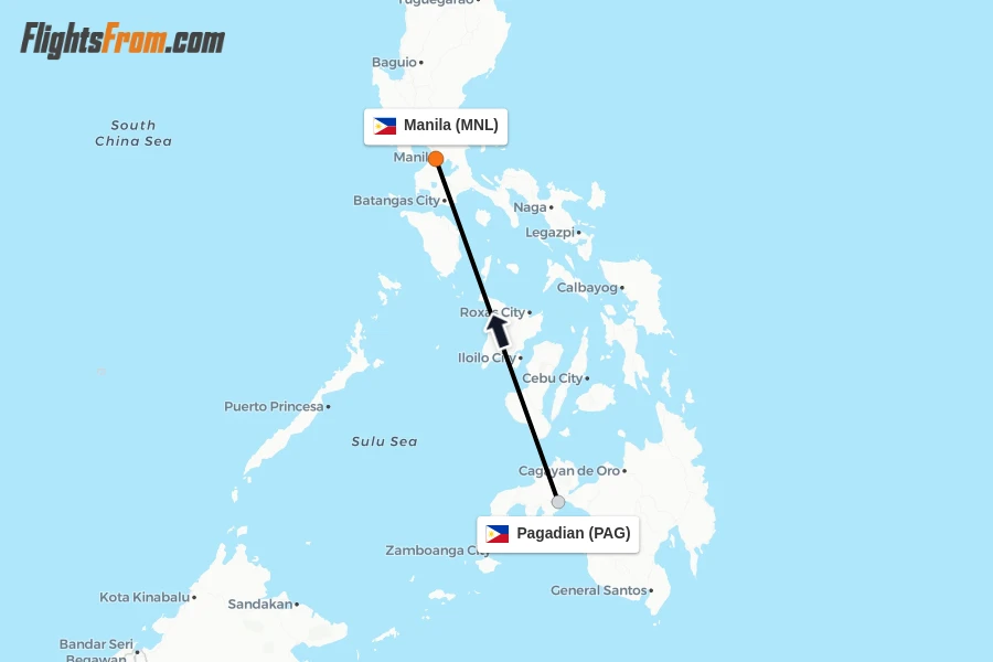Flights from Pagadian to Manila route map