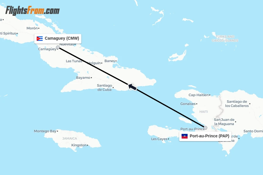 Flights from Port-au-Prince to Camaguey route map