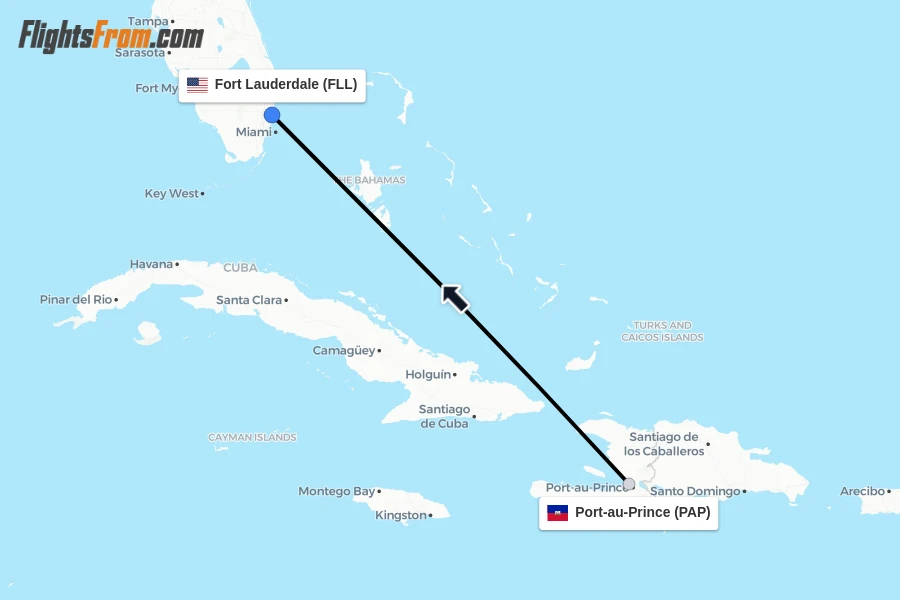 Flights from Port-au-Prince to Fort Lauderdale route map