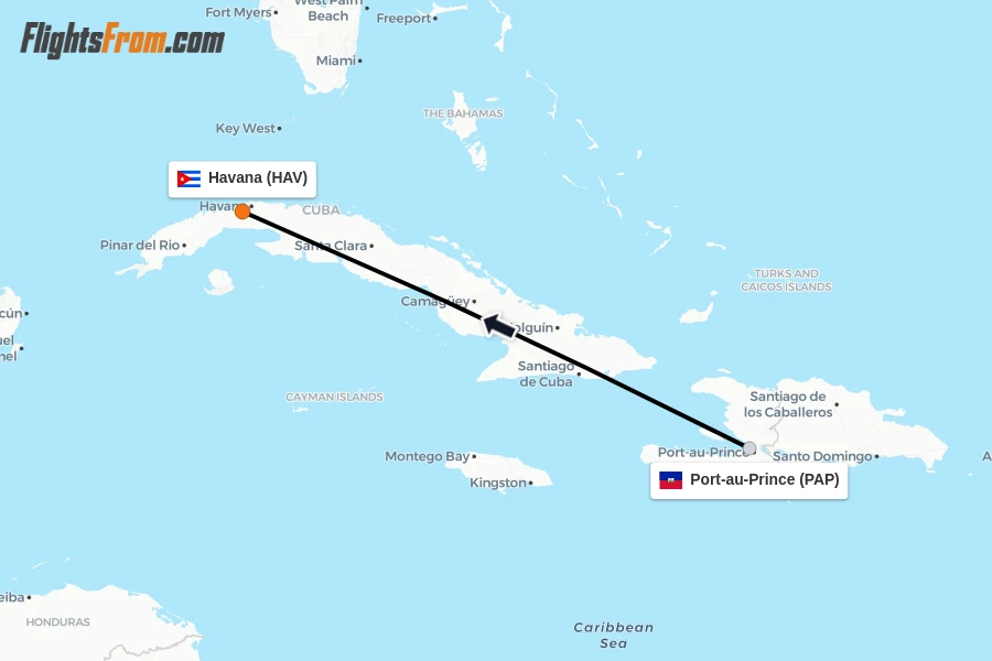 Flights from Port-au-Prince to Havana route map