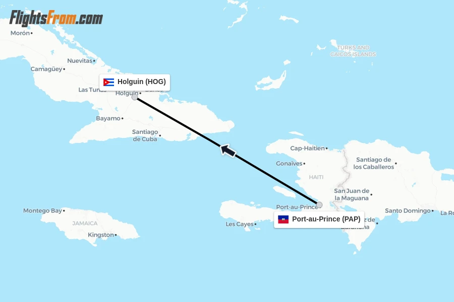Flights from Port-au-Prince to Holguin route map