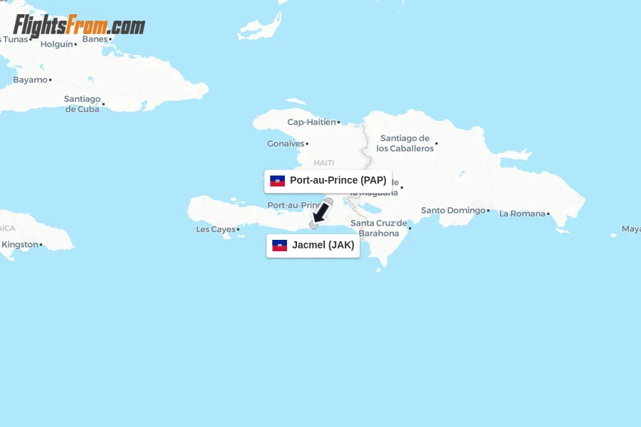 Flights from Port-au-Prince to Jacmel route map