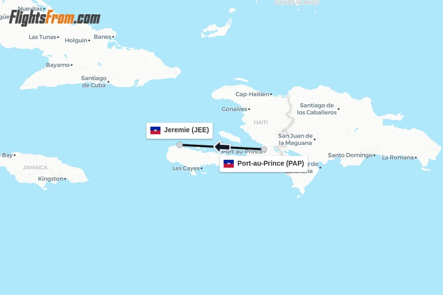 Flights from Port-au-Prince to Jeremie route map