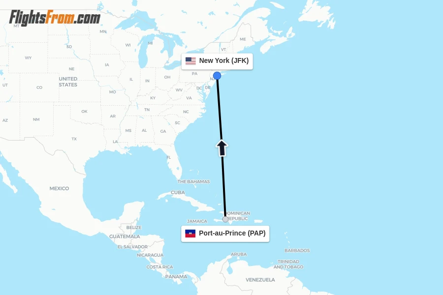 Flights from Port-au-Prince to New York route map