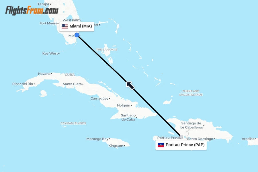 Flights from Port-au-Prince to Miami route map