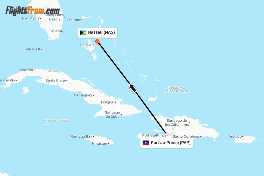 Flights from Port-au-Prince to Nassau route map