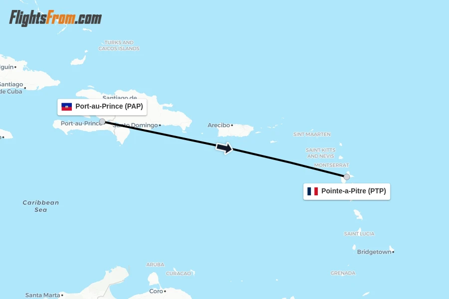 Flights from Port-au-Prince to Pointe-a-Pitre route map