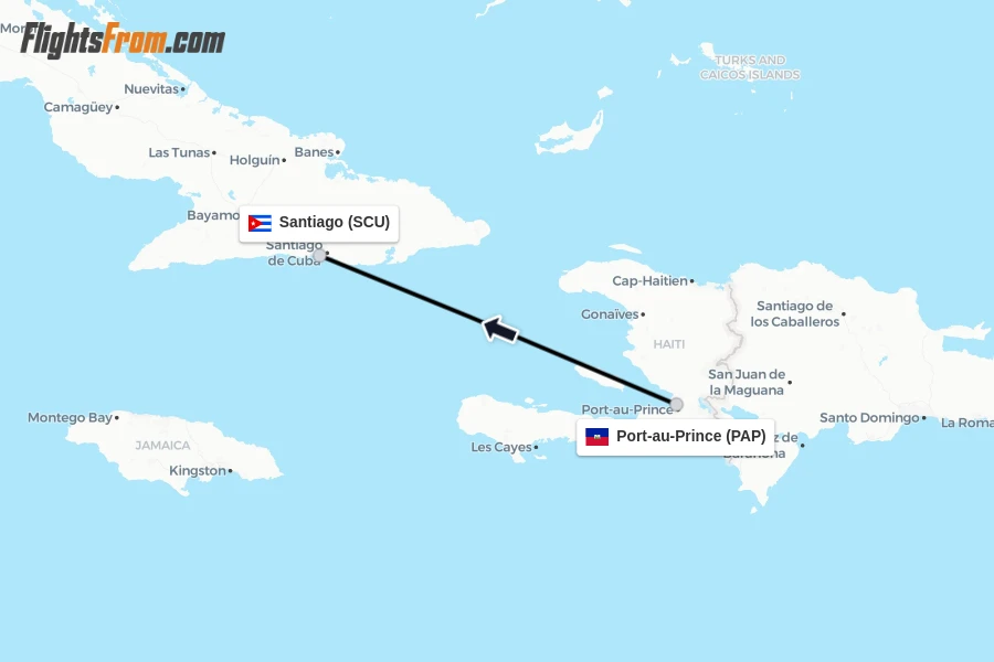 Flights from Port-au-Prince to Santiago route map