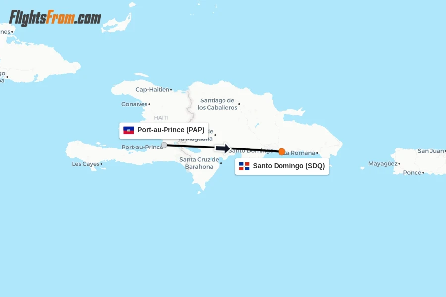 Flights from Port-au-Prince to Santo Domingo route map